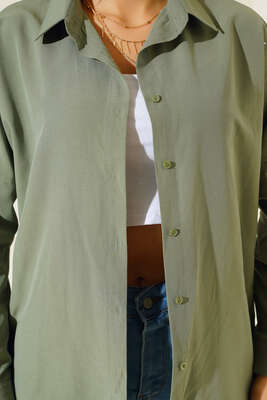 Oversize Kalıp Basic Gömlek Haki - Thumbnail