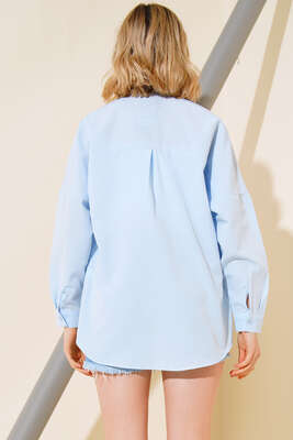 Oversize Kalıp Basic Gömlek Buz Mavisi - Thumbnail