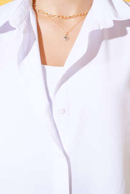 Oversize Kalıp Basic Gömlek Beyaz - Thumbnail