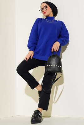 Üç İplik Yarım Balıkçı Yaka Tunik Saks - Thumbnail