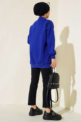 Üç İplik Yarım Balıkçı Yaka Tunik Saks - Thumbnail