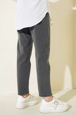 Dar Paça Pensli Kot Pantolon Füme - Thumbnail