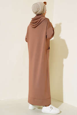 Torba Cep Kapüşonlu Elbise Camel - Thumbnail