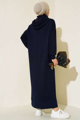 Torba Cep Kapüşonlu Elbise Lacivert - Thumbnail