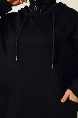 Torba Cep Kapüşonlu Elbise Siyah - Thumbnail