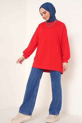 İki İplik Düz Tunik Kırmızı - Thumbnail