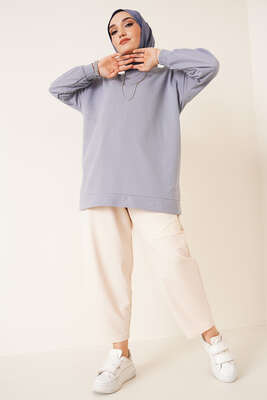 İki İplik Düz Tunik Kayrak Grisi - Thumbnail