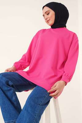 İki İplik Düz Tunik Fuşya - Thumbnail