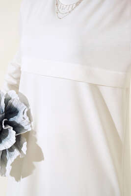 Yırtmaçlı Uzun İkili Takım Beyaz - Thumbnail