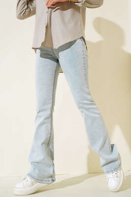 Yüksek Bel İspanyol Paça Pantolon Kar Açık - Thumbnail