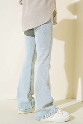 Yüksek Bel İspanyol Paça Pantolon Kar Açık - Thumbnail