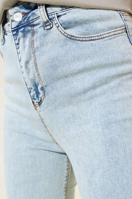 Yüksek Bel İspanyol Paça Pantolon Kar Açık - Thumbnail