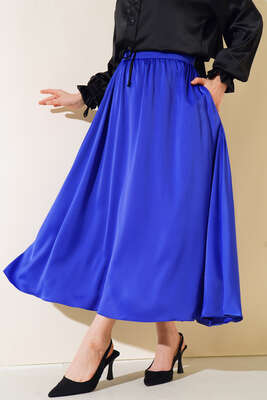 Pazarium - Beli Büzgülü Piliseli Saten Etek Saks