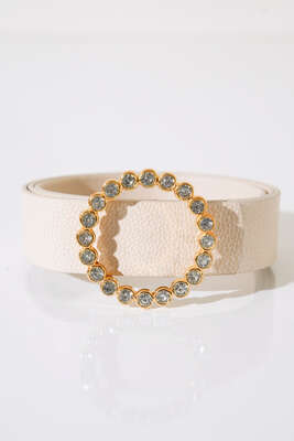 Pazarium - Gold Parlak Tokalı Bej Kemer