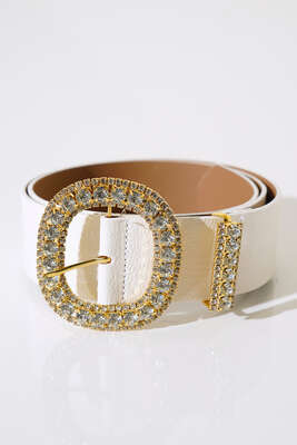 Pırlanta Taş İşleme Tokalı Beyaz Gold Kemer - Thumbnail