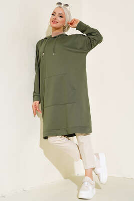 Pazarium - Kanguru Cepli Tunik Haki