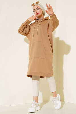 Pazarium - Kanguru Cepli Tunik Latte