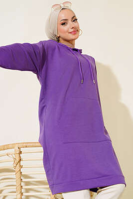 Pazarium - Kanguru Cepli Tunik Mor