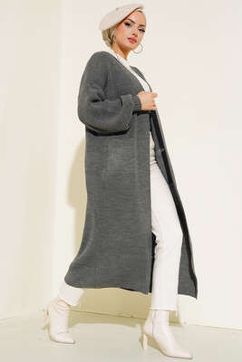 Balon Kol Triko Hırka Füme - Thumbnail