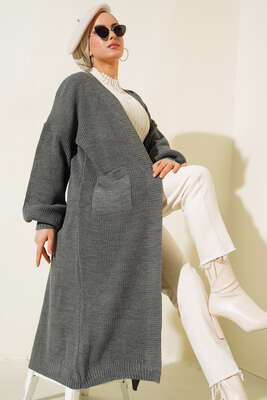 Balon Kol Triko Hırka Füme - Thumbnail