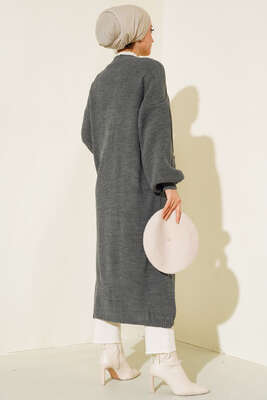 Balon Kol Triko Hırka Füme - Thumbnail