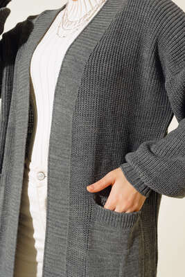 Balon Kol Triko Hırka Füme - Thumbnail