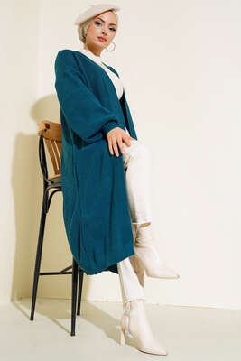 Balon Kol Triko Hırka Petrol - Thumbnail