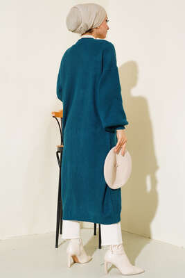 Balon Kol Triko Hırka Petrol - Thumbnail