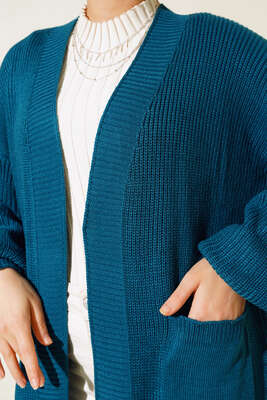 Balon Kol Triko Hırka Petrol - Thumbnail