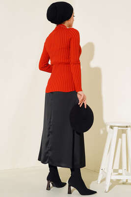 Fitilli Esnek Triko Kazak Kiremit - Thumbnail