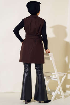 Cepli Kaşe Yelek Kahve - Thumbnail