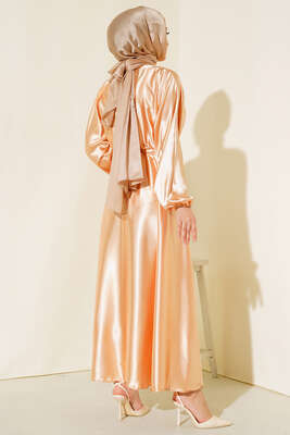 Yarasa Kol Saten Elbise Camel - Thumbnail