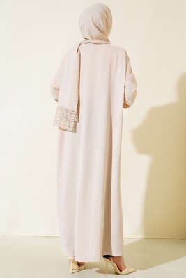 Şal Modelli Kol Dantelli Ferace Bej - Thumbnail