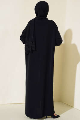 Şal Modelli Kol Dantelli Ferace Siyah - Thumbnail