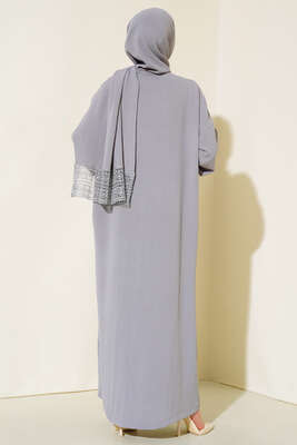 Şal Modelli Kol Dantelli Ferace Gri - Thumbnail