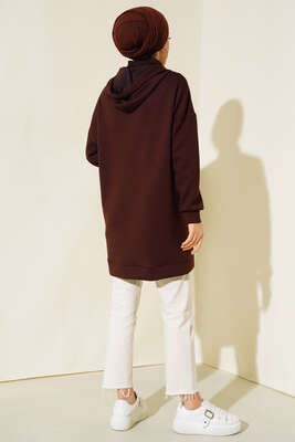 Dik Yaka Fermuarlı Tunik Kahve - Thumbnail
