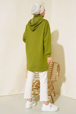 Dik Yaka Fermuarlı Tunik Yağ Yeşili - Thumbnail