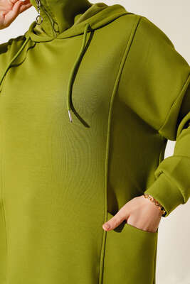 Dik Yaka Fermuarlı Tunik Yağ Yeşili - Thumbnail