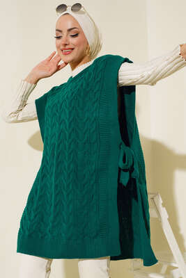 Yandan Kuşak Bağlamalı Süveter Zümrüt - Thumbnail