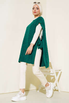 Yandan Kuşak Bağlamalı Süveter Zümrüt - Thumbnail