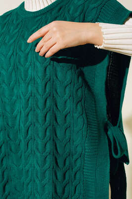 Yandan Kuşak Bağlamalı Süveter Zümrüt - Thumbnail