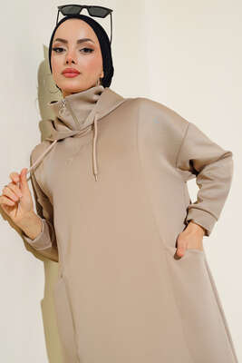 Cepli Kapüşonlu Scuba Elbise Vizon - Thumbnail