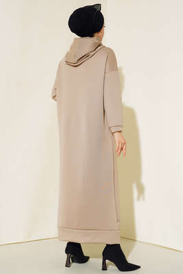 Cepli Kapüşonlu Scuba Elbise Vizon - Thumbnail