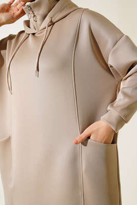 Cepli Kapüşonlu Scuba Elbise Vizon - Thumbnail