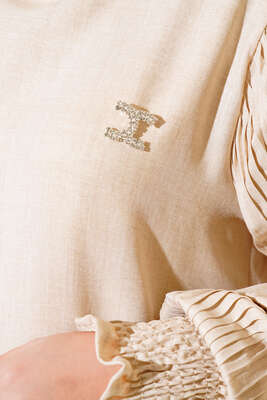 Kolları Piliseli Keten İkili Takım Bej - Thumbnail