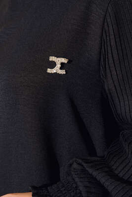 Kolları Piliseli Keten İkili Takım Siyah - Thumbnail