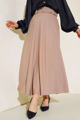 Pazarium - Kloş Kemerli Etek Vizon