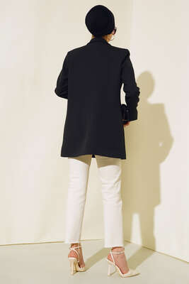 Astarı Leoparlı Kruvaze Ceket Siyah - Thumbnail