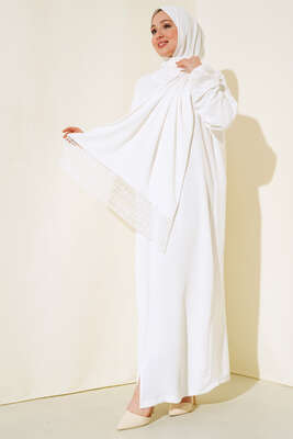 Şal Modelli Kol Dantelli Ferace Ekru - Thumbnail