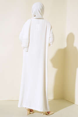 Şal Modelli Kol Dantelli Ferace Ekru - Thumbnail